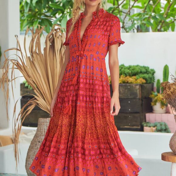 Free People Dresses & Skirts - Free People Rare Feeling Tiered  Maxi Dress "Red Combo"